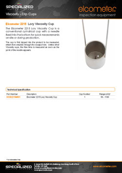 Elcometer 2215 Lory Viscosity Cup Brochure